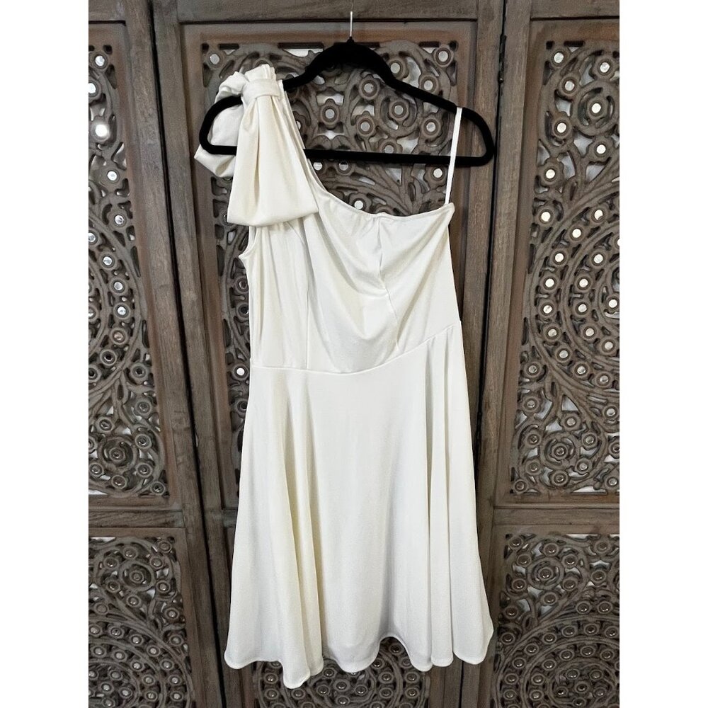 One-Shoulder bow White Cocktail dress bride graduation Kate Kasin   Nwt